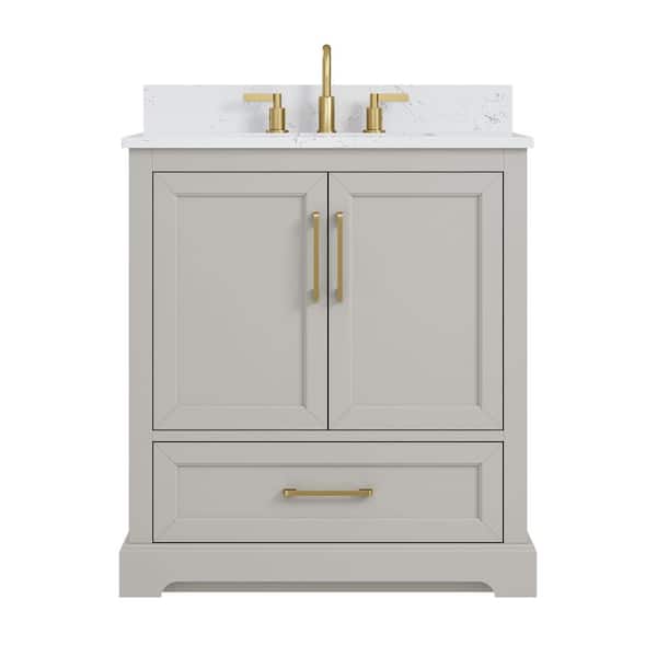 Dorothy 31 in. Single Sink Freestanding Gray Bath Vanity with White Engineered Stone Top and Backsplash Assembled