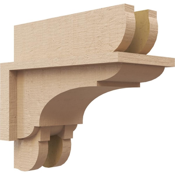 Ekena Millwork 4 in. x 4 in. x 8 in. Series 3 Wide Bryant Rough Cedar Woodgrain Timberthane Polyurethane Corbel, Primed Tan