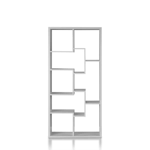 Galva 73.3 in. Tall White 12-Shelf Geometric Bookcase