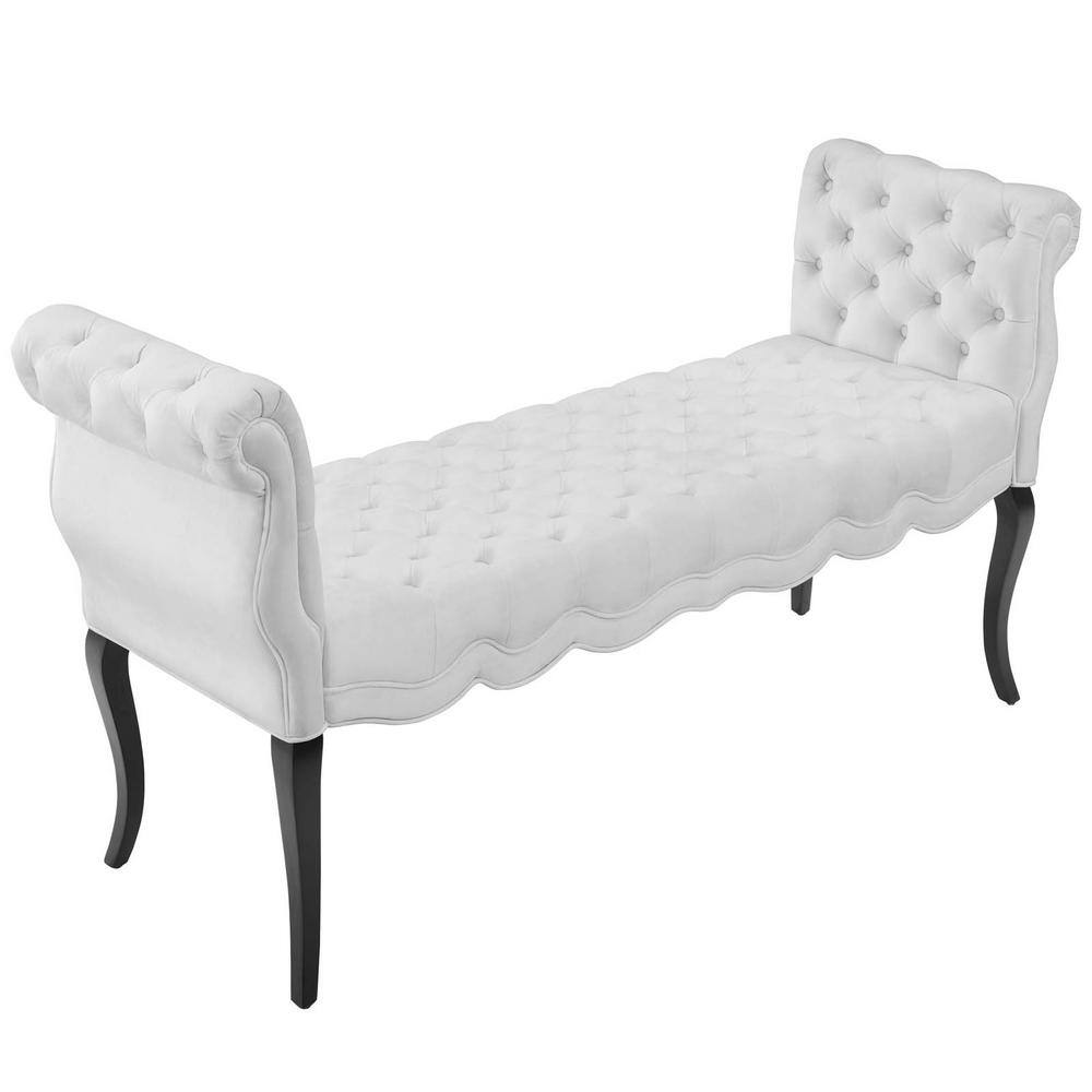 Elegant Adelia Performance Velvet Tufted Bench with Wenge Wood Legs - White