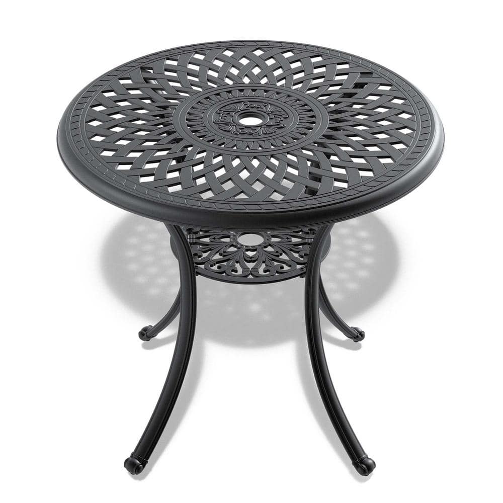 30.71 in. Round Cast Aluminum Outdoor Dining Table Patio Bistro Dining Tabl