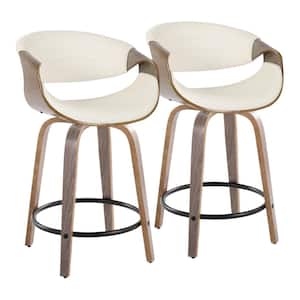 Symphony 24 in. White Faux Leather, Light Grey Wood and Black Metal Fixed-Height Counter Stool (Set of 2)