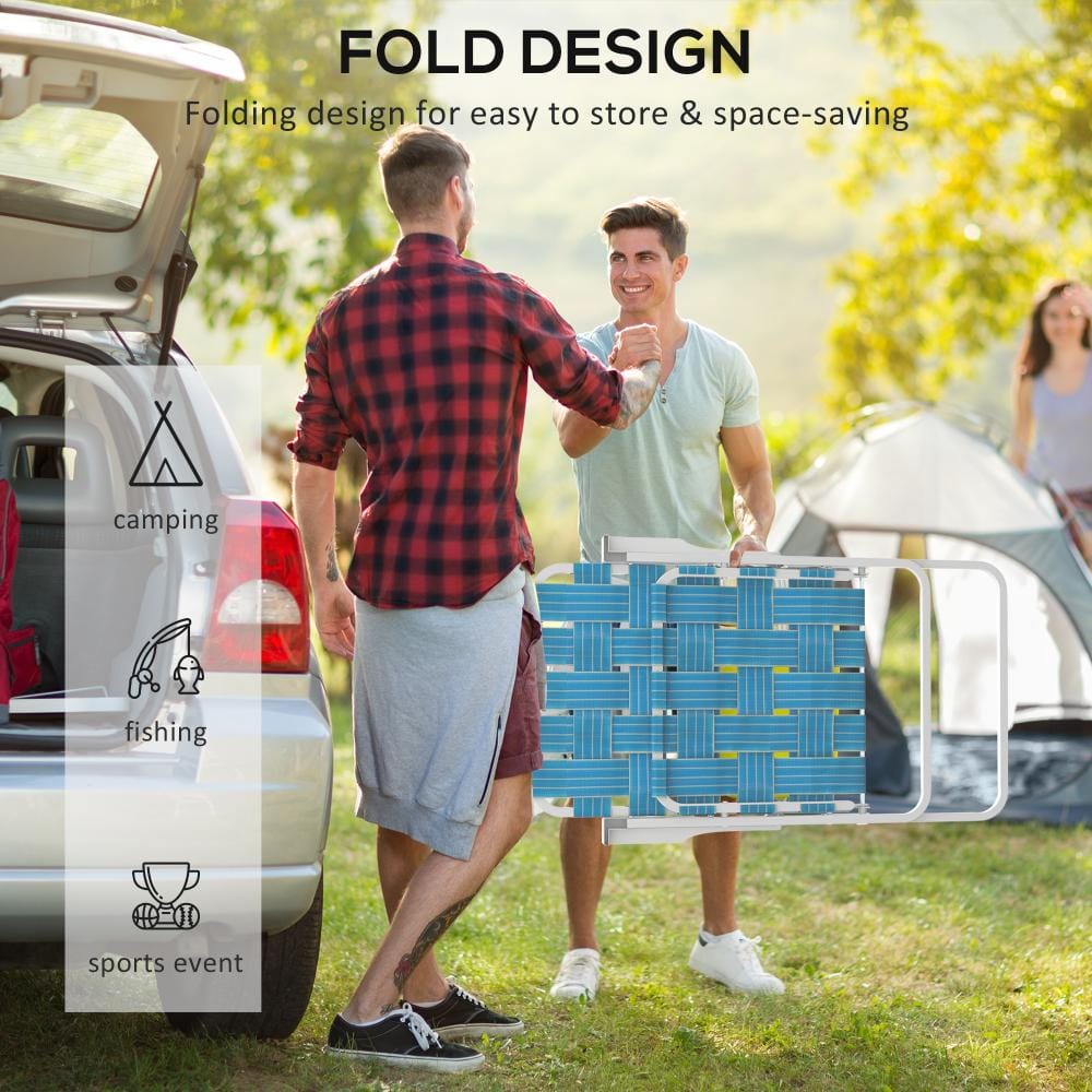 Two men using folding chairs during camping.