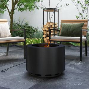 19 in. Smokeless Portable Wood Burning Fire Pit with Poker, Low Smoke Camping Bonfire Stove in Black