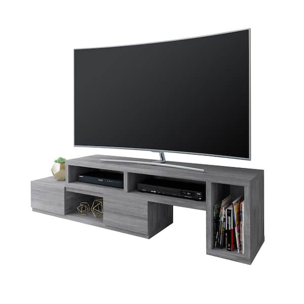 Techni Mobili 55.5 in. Gray Wood TV Stand Fits TVs Up to 65 in. with Storage Doors