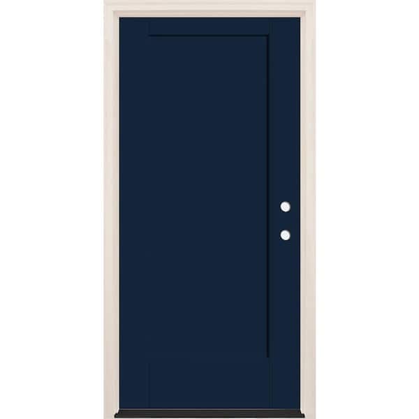 Builders Choice 32 in. x 80 in. 1 Panel Left-Hand Indigo Painted Fiberglass Prehung Front Door w/4-9/16 in. Frame and Bronze Hinges