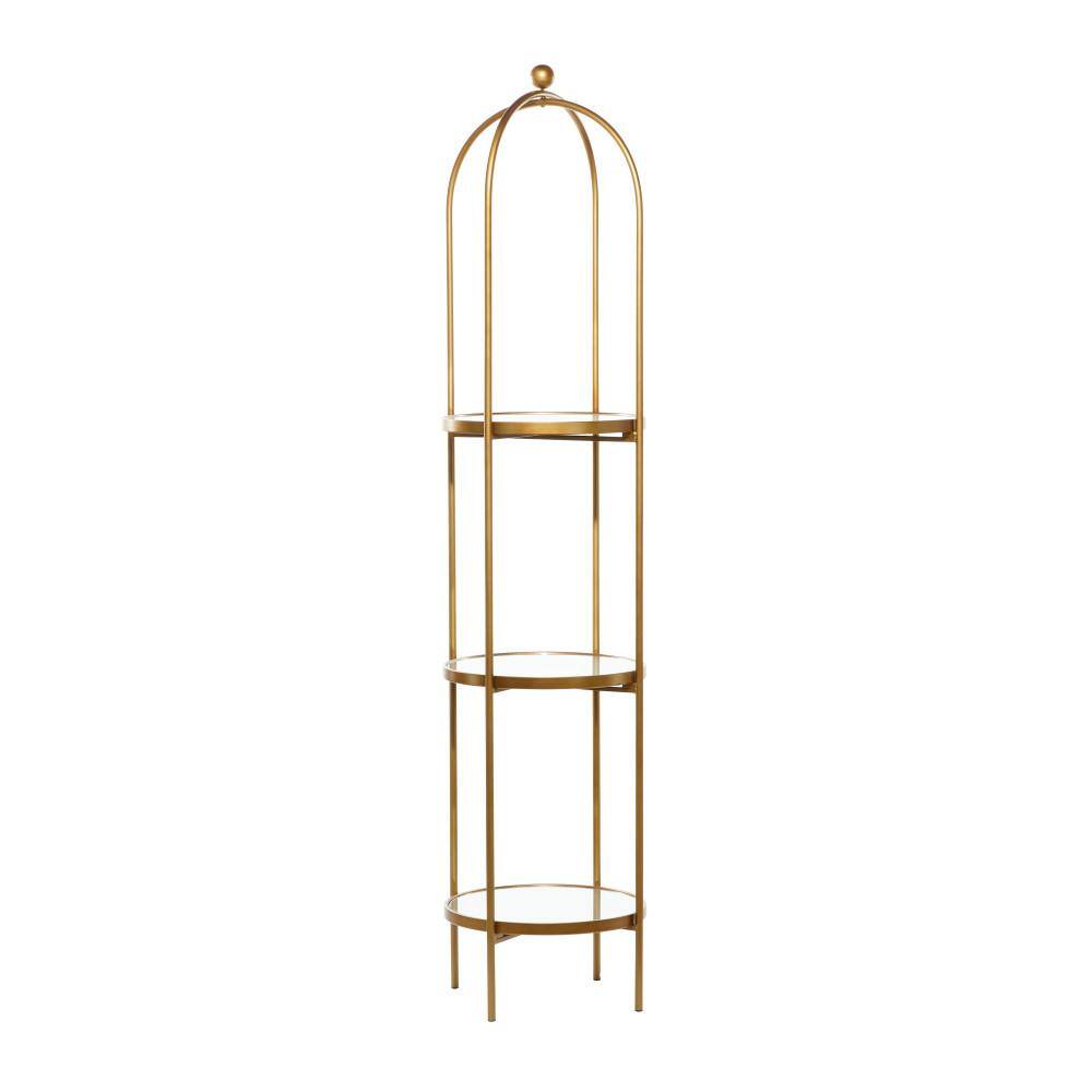 Gold Metal 3-Tier Shelving Unit with Mirror Shelves
