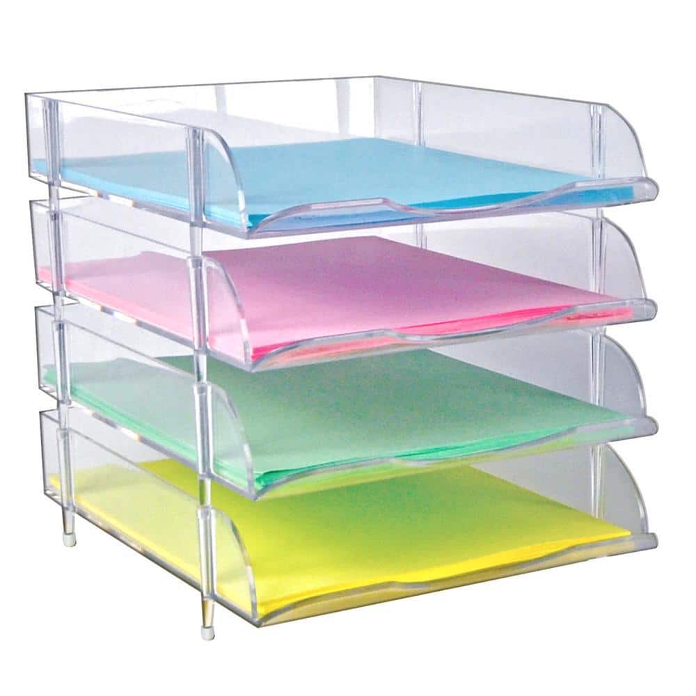 Clear Stackable Letter Tray Desk Organizer, 4-Pack