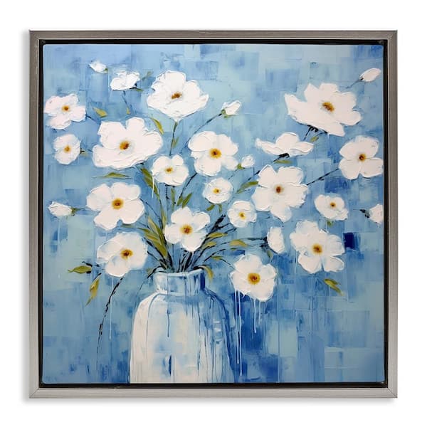 Stupell Industries White Blooms with Paint Drip by Irena Orlov Gray Floater Frame Nature Graphic Art Print 25 in. x 25 in.