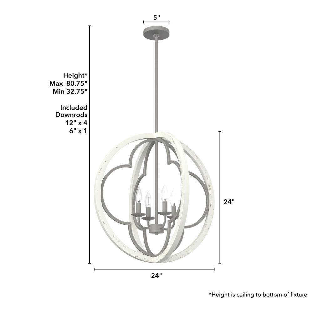 Gablecrest 24" Rustic White Painted Concrete 4-Light Globe Pendant