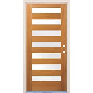 36 in. x 80 in. Left-Hand/Inswing 7 Lite Satin Etch Glass Unfinished Fir Wood Prehung Front Door