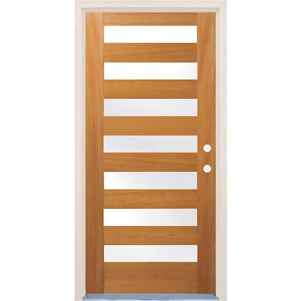 Builders Choice 36 in. x 80 in. Left-Hand/Inswing 7 Lite Satin Etch Glass Unfinished Fir Wood Prehung Front Door
