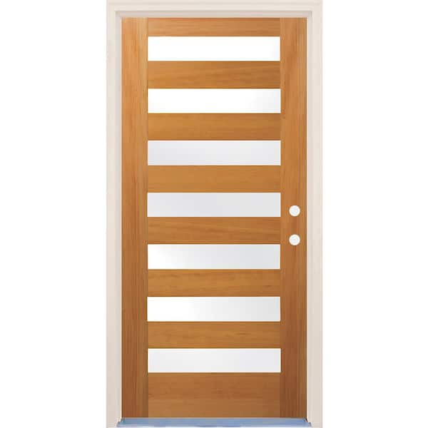 Builders Choice 36 in. x 96 in. Left-Hand/Inswing 7 Lite Satin Etch Glass Unfinished Fir Wood Prehung Front Door