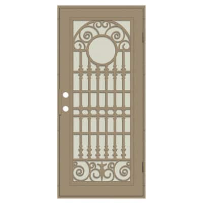 Spaniard 30 in. x 80 in. Left Hand/Outswing Desert Sand Aluminum Security Door with Beige Perforated Metal Screen