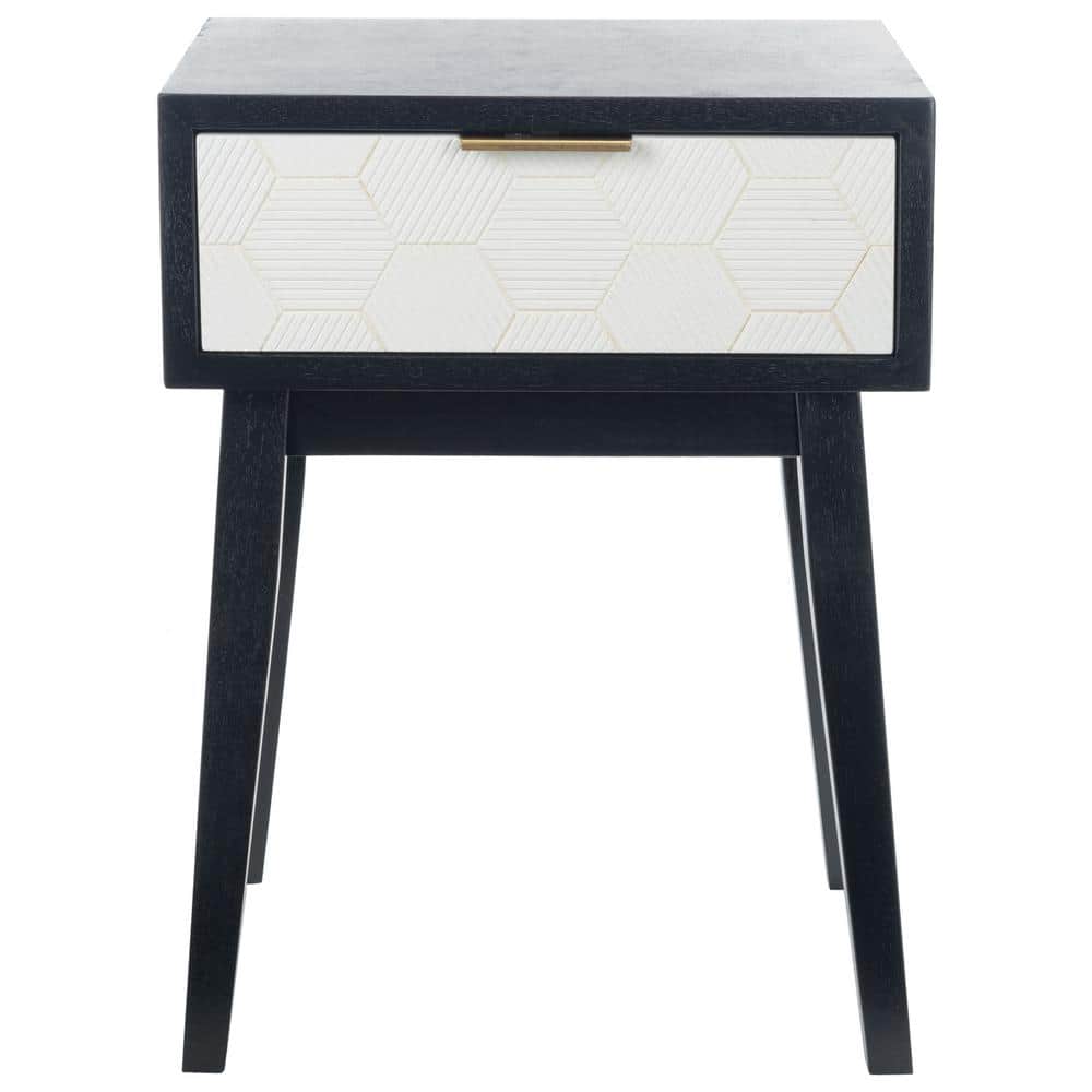 Mid-Century Modern Round Accent Table with Storage, Black/White