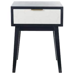 Keya 18 in. Black/White Rectangle Wood End Table with Drawers