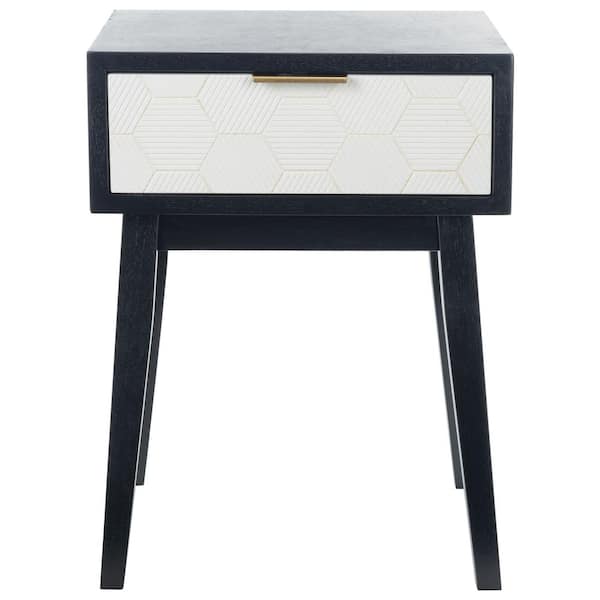 SAFAVIEH Keya 18 in. Black/White Rectangle Wood End Table with Drawers