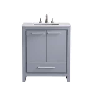 30 in. W x 21 in. D x 21 in. H Single Bathroom Vanity in Grey with White Marble Vanity Top and White Basin