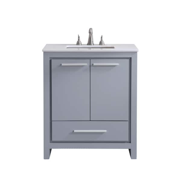 Unbranded 30 in. W x 21 in. D x 21 in. H Single Bathroom Vanity in Grey with White Marble Vanity Top and White Basin