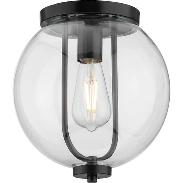Mitchella 10 in. 1-Light Matte Black Updated Traditional Flush Mount Ceiling Light with Clear Glass Shade