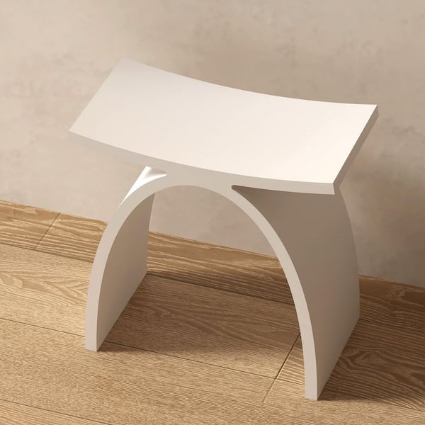 Sotix 16 in. x 9 in. Freestanding Solid Surface Shower Stool Vanity Seat in Matte White