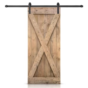 38 in. x 84 in. X-Series Light Brown DIY Knotty Pine Wood Interior Sliding Barn Door with Hardware Kit