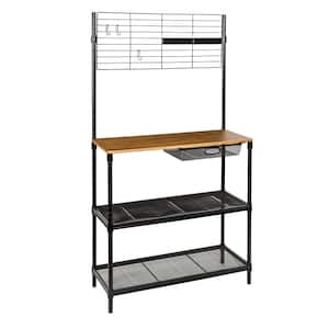 Black Matte Steel Bakers Rack with Bamboo Top