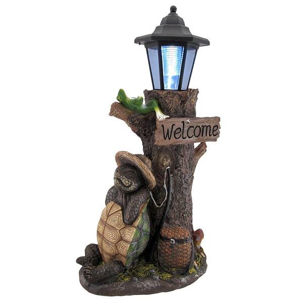 Unbranded Turtle Won the Race Solar LED Welcome Garden Statue Lantern