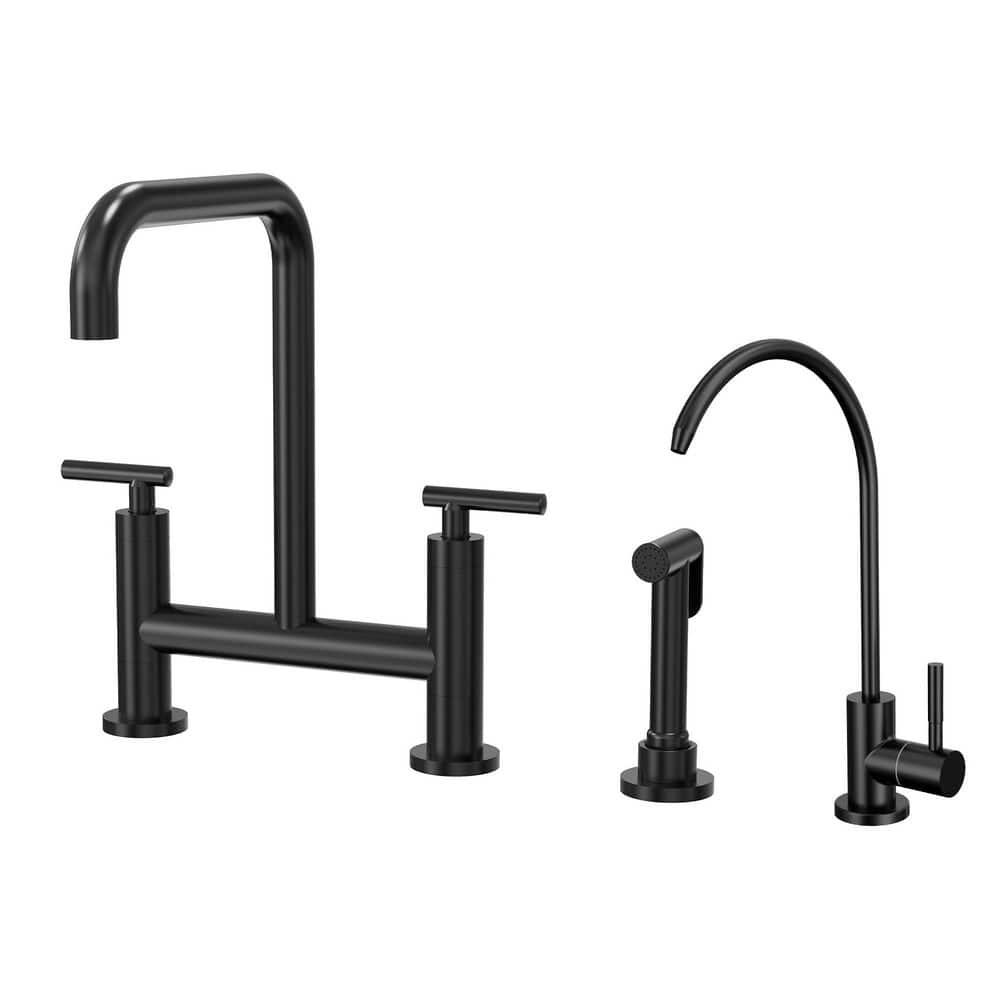 2-Handle Industrial 13 in. H Widespread Bridge Kitchen Faucet with Side Sprayer Beverage Faucet in Matte Black price history on PriceWatchPro