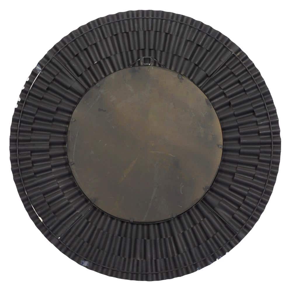 Rustic Sunburst Round Wall Mirror in Silver and Gold Leather