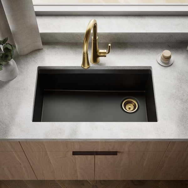 Lassen 33 in. Drop-in Single Bowl Granite Composite Kitchen Sink in Matte Black