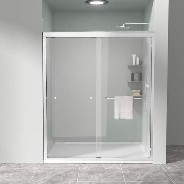 Semi-Frameless Double Sliding Shower Door 56-60 in. W x 72 in. H Shower Door in Chrome with Tempered Glass, Soft Close