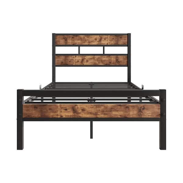 GZMR Twin Size Black Metal Bed Frame with Headboards