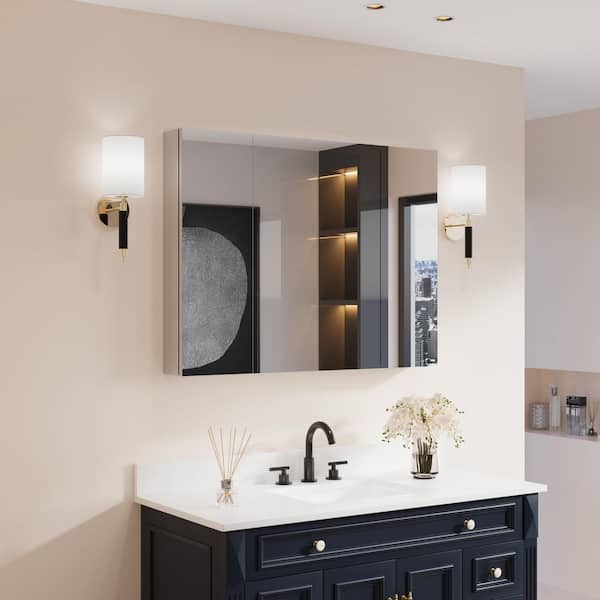 RO 40 in. W x 30 in. H Rectangular Surface or Recessed Mount Chrome Aluminum Medicine Cabinet with Mirror