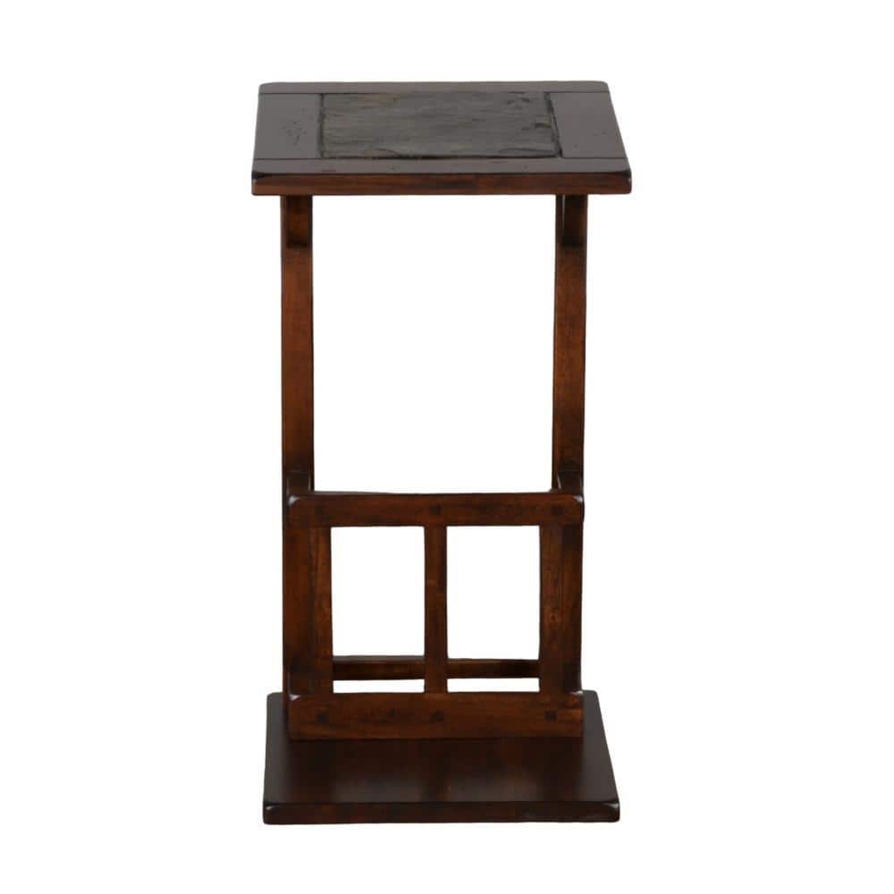 Odel Dark Brown Mahogany Wood Side Table with Magazine Rack