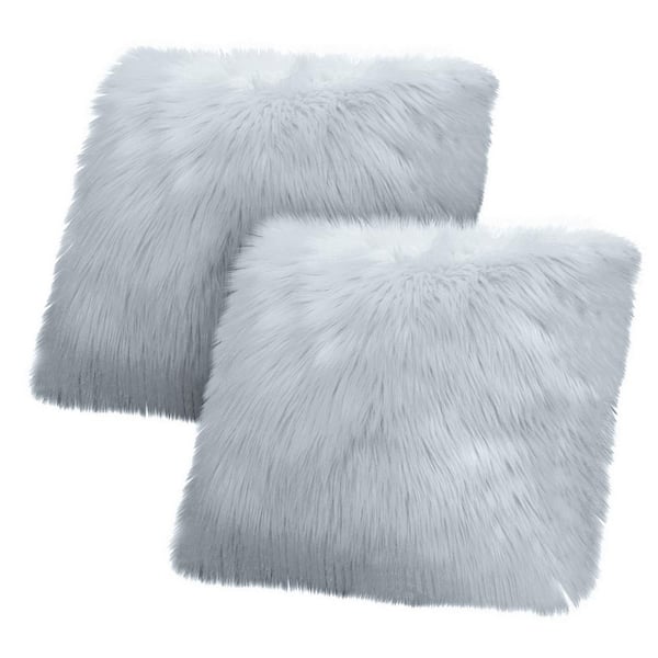 Jean Pierre Faux Fur Contemporary Light Gray 18 in. x 18 in. Plush Shag Decorative Throw Pillow (2-Piece Set)