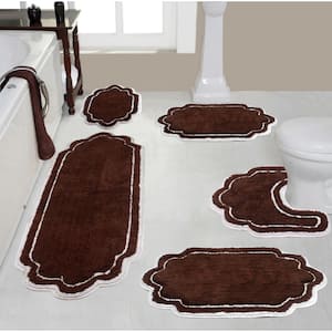 Allure Collection 100% Cotton Tufted Bath Rug, 5-Pcs Set with Contour, Brown