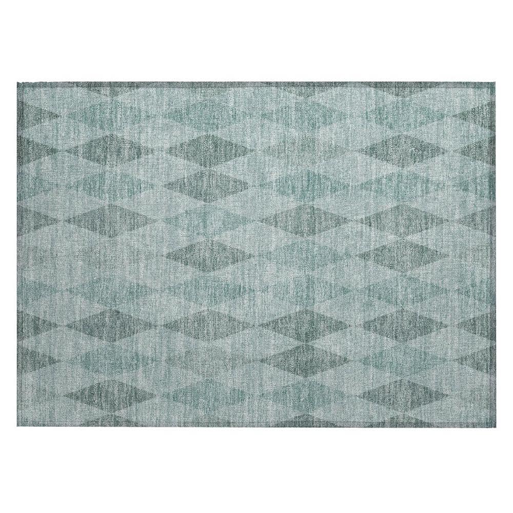 HomeRoots Teal 2 ft. x 3 ft. Woven Geometric Rectangle Indoor/Outdoor ...
