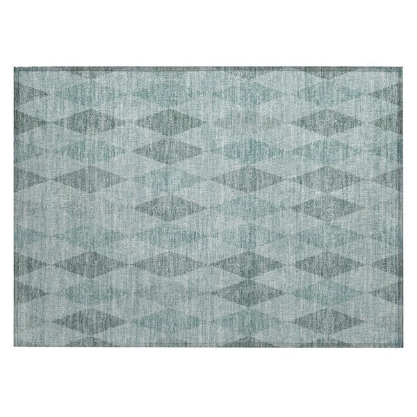 HomeRoots Teal 2 ft. x 3 ft. Woven Geometric Rectangle Indoor/Outdoor Area Rug