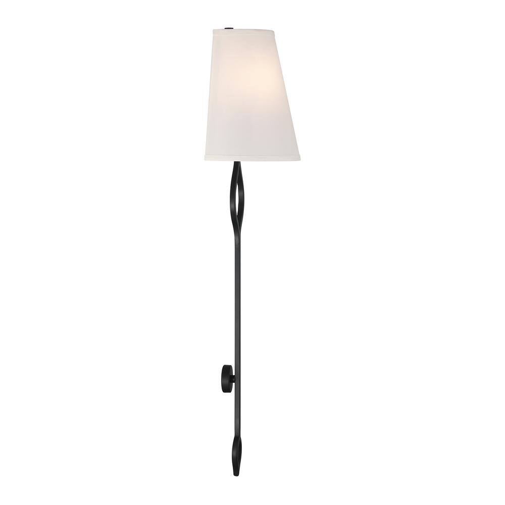 Matte Black 2-Light Wall Sconce with White Fabric Shade