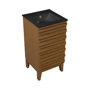 Cascade 18 in. W Bathroom Vanity in Brown Oak with Black Ceramic Sink Top