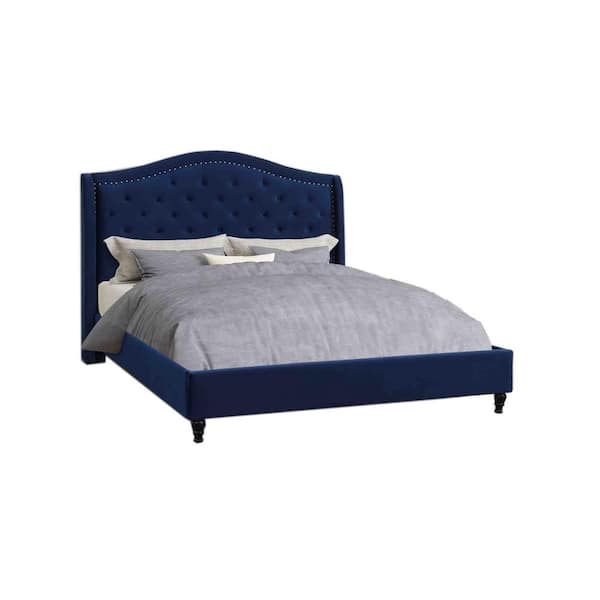 Best Master Furniture Kaiser Blue Velvet Queen Upholstered Tufted Platform Bed