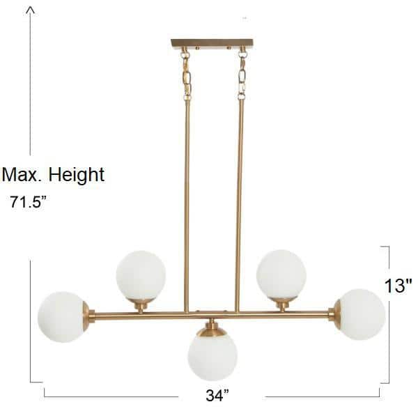 Lorne 5-Light Brushed Gold Metal and Frosted Glass Chandelier