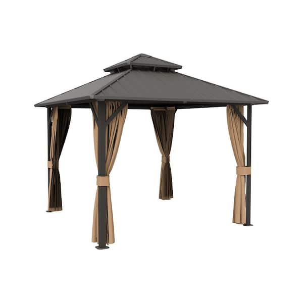 12 ft. x 12 ft. Aluminum Hardtop Gazebo with Double Galvanized Steel Roof, Netting and Curtains for Patio and Backyard