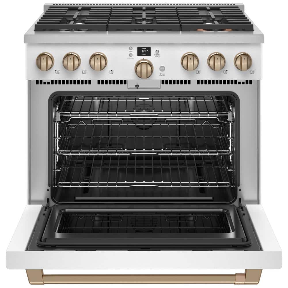 36" Matte White Smart Gas Range with Convection Oven and Griddle
