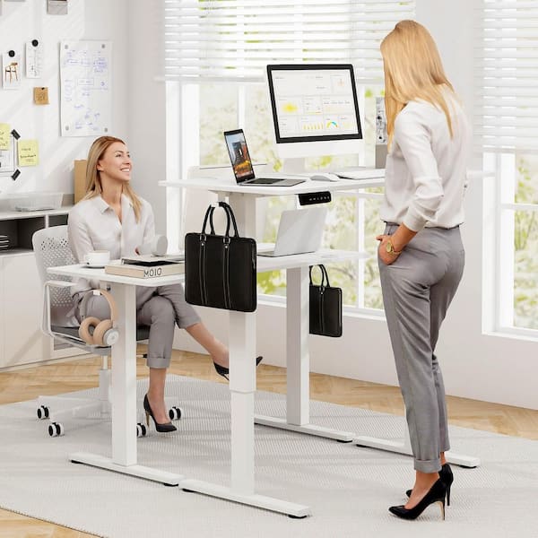 Gymax 48 in. Rectangular White Wood Electric Standing Desk w/3
