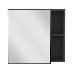 19.6 in W x 18.6 in. H Black Rectangular Particle Board Medicine Cabinet with Mirror, Single Door and Shelves