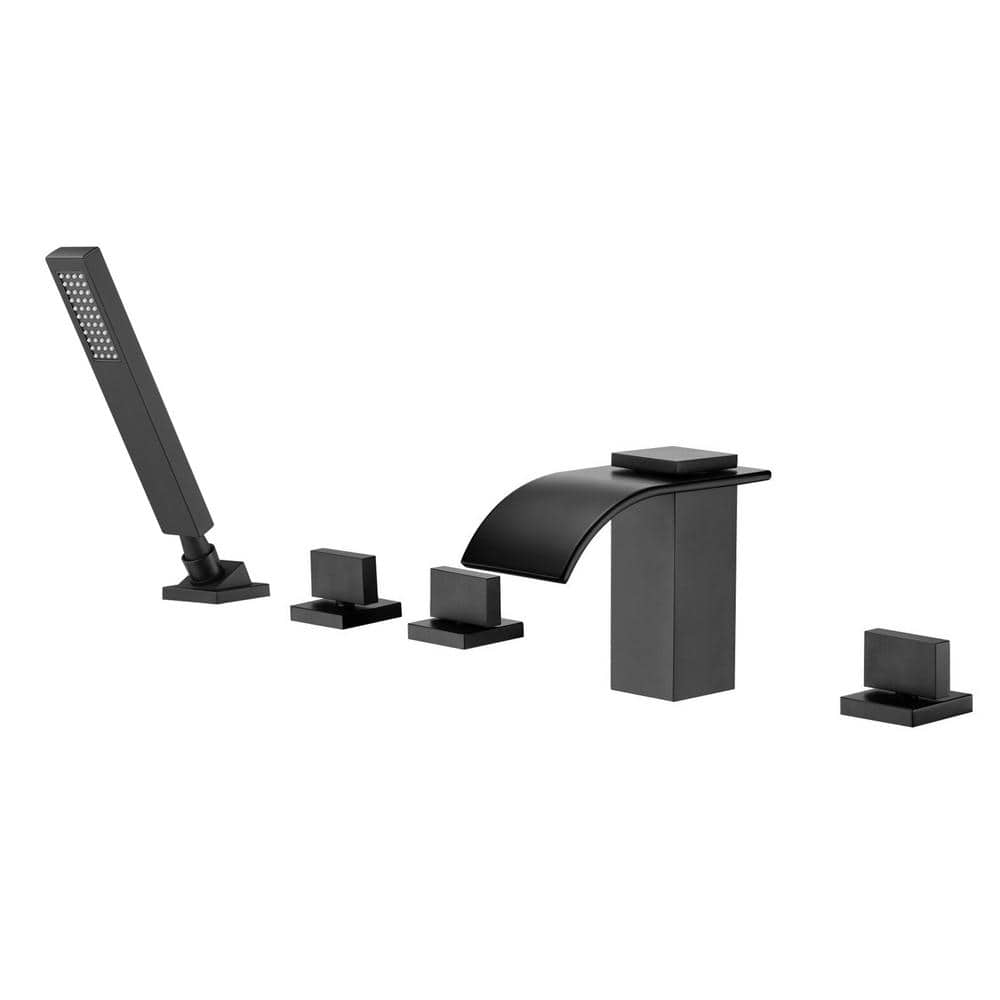 SUMERAIN Modern Triple Handle Tub Deck Mount Roman Tub Faucet with Hand