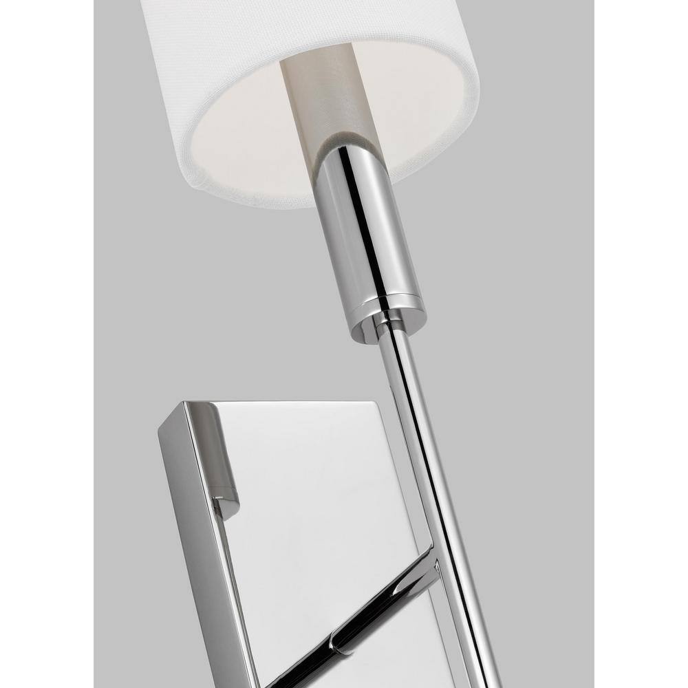 Polished Nickel Iron Wall Sconce with White Linen Shade