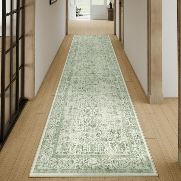 Entomology Green 2 ft. x 8 ft. Vintage Floral Runner Rug